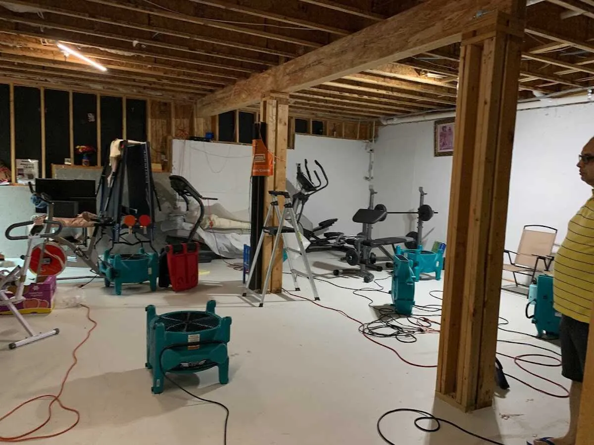 Basement drying equipment setup for Contents Cleaning & Restoration in Valley Center